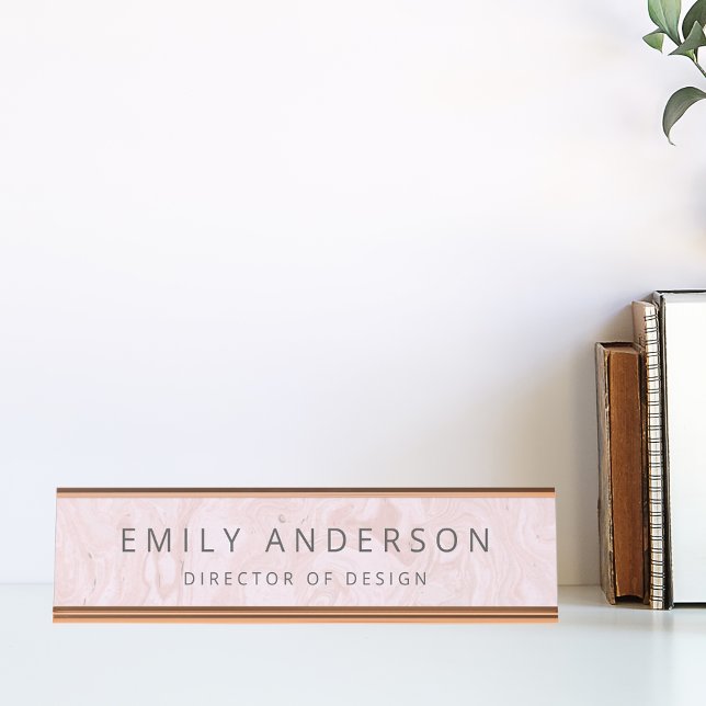 Modern Pink Marble Personalised Desk Name Plate (Creator Uploaded)