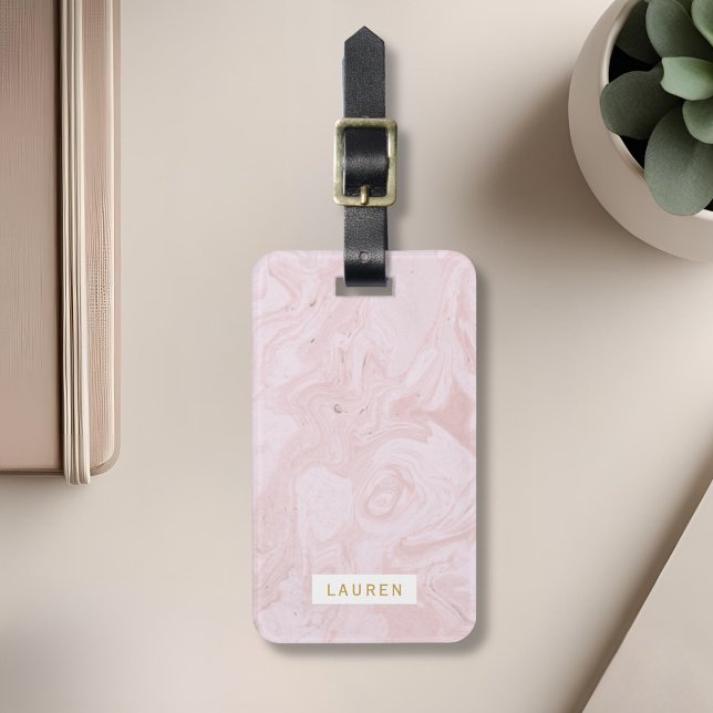 Modern Pink Marble Personalised Luggage Tag (Creator Uploaded)