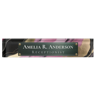 Modern Pink Marble Professional Business  Nameplate