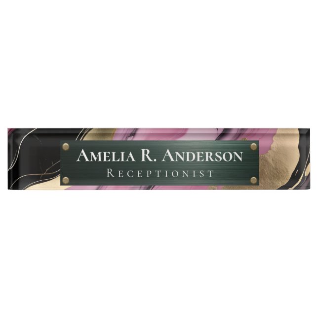 Modern Pink Marble Professional Business  Nameplate (Front)