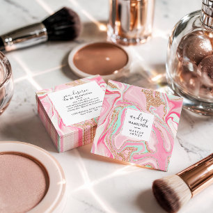 Modern pink marble rose gold elegant makeup artist square business card