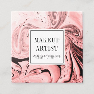Modern Pink Marble Rose Gold Makeup Artist  Square Business Card