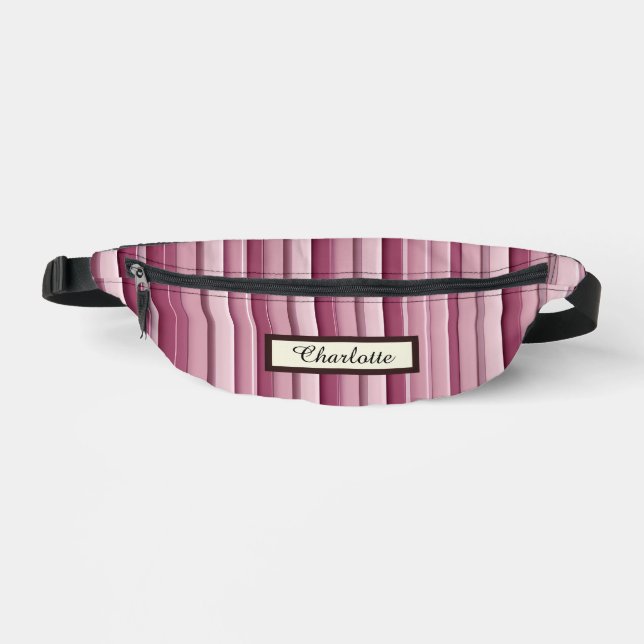 Modern Pink Mauve Striped Personalised Fanny Pack (Front)