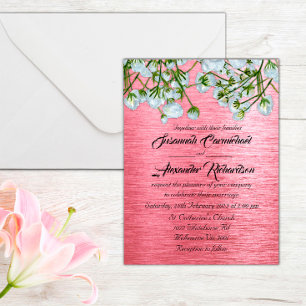 Modern Pink Metallic and White Roses Wedding Postcard