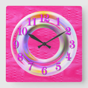 Modern, Pink Metallic, Neon, Unique, Custom Square Wall Clock
