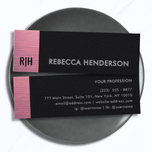 Modern Pink Metallic Panel & Black Leather Mini Business Card