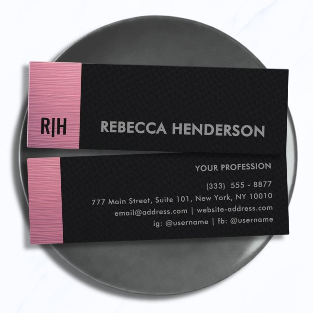 Modern Pink Metallic Panel & Black Leather Mini Business Card (Creator Uploaded)