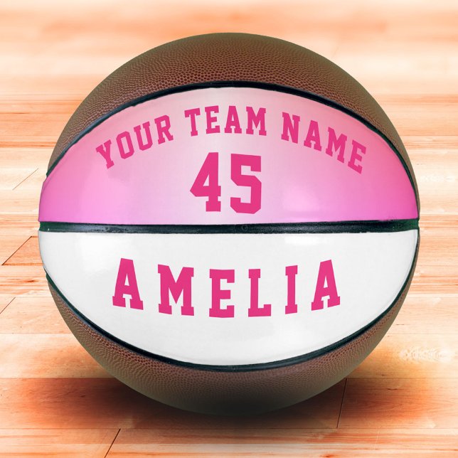 Modern Pink Metallic Player Team Name Number  Basketball (Creator Uploaded)