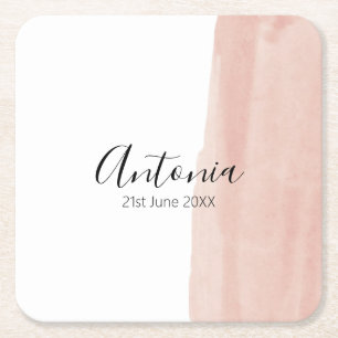 Modern Pink Minimal Script Name Square Paper Coaster