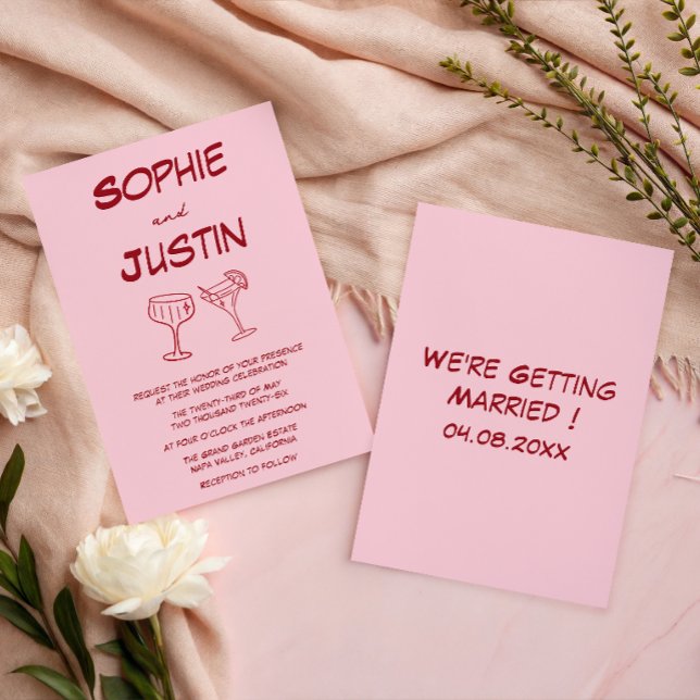 Modern Pink Minimalist Cocktail Wedding Invitation (Creator Uploaded)