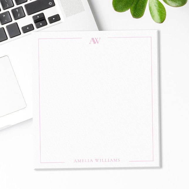 Modern Pink Minimalist Elegant Monogram Notepad (Creator Uploaded)