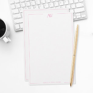 Modern Pink Minimalist Elegant Monogram Stationery
