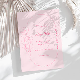 Modern Pink Minimalist Flower Bridal Shower Invitation