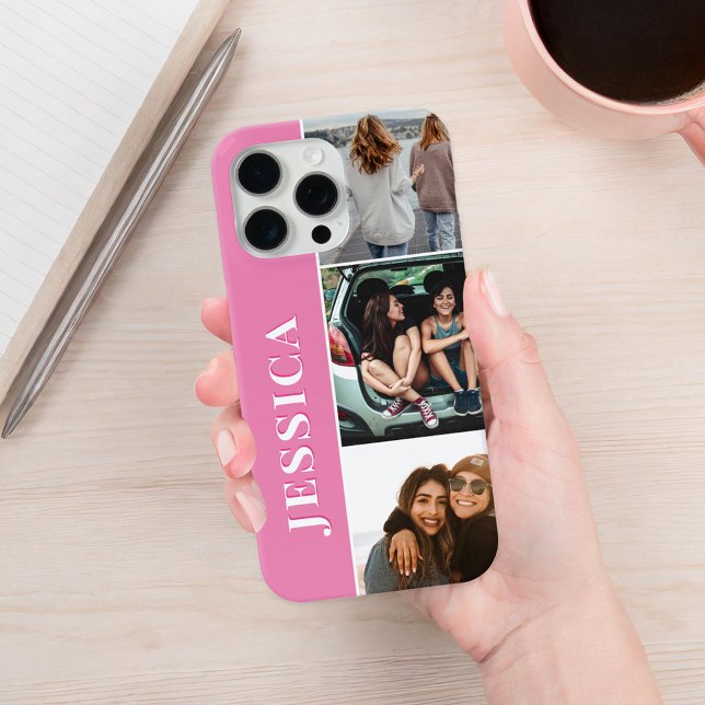 Modern Pink Minimalist Monogram Photo Collage Case-Mate iPhone Case (Creator Uploaded)