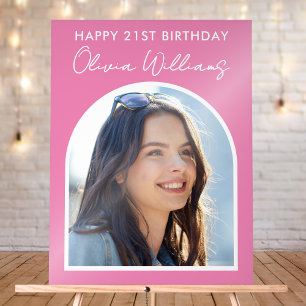 Modern Pink Minimalist Photo 21st Birthday Sign