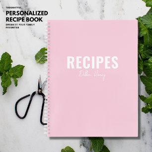 Modern Pink Minimalist Recipe Book Personalised