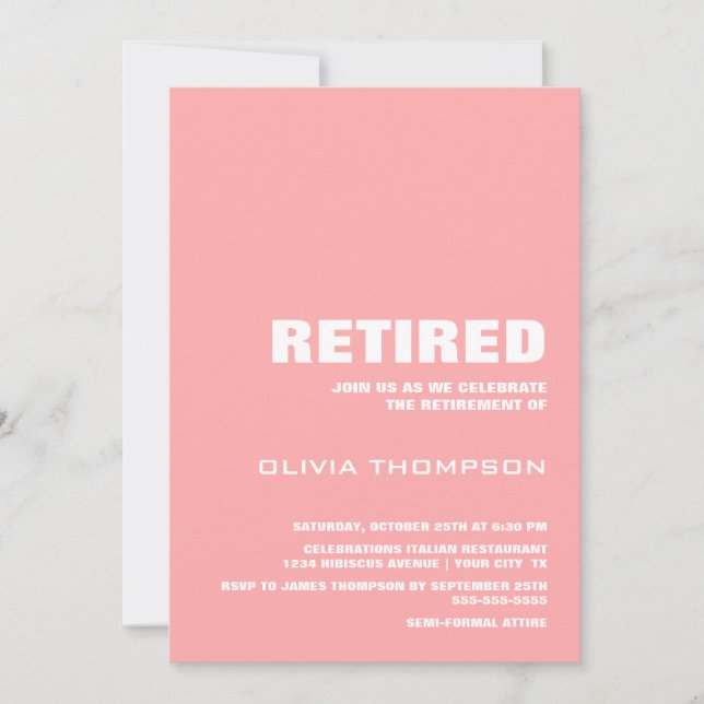 Modern Pink Minimalist Retirement Invitation (Front)