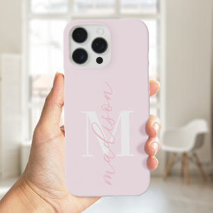 Modern Pink Minimalist Script Monogram iPhone 16 Pro Max Case