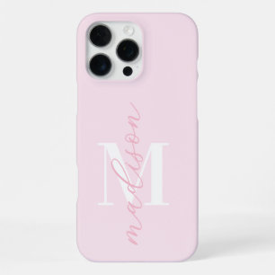 Modern Pink Minimalist Script Monogram iPhone 16 Pro Max Case