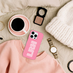 Modern Pink Minimalist Vertical Monogram iPhone Ca iPhone 16 Pro Case