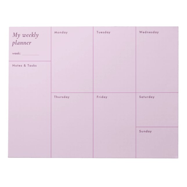 Modern pink minimalist Weekly Planner Notepad (Front)