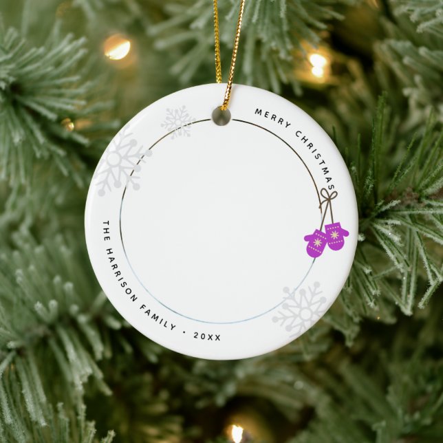 Modern Pink Mittens Photo Ceramic Tree Decoration (Tree)