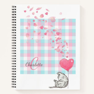 Modern Pink Monogram Cute Cat Notebook