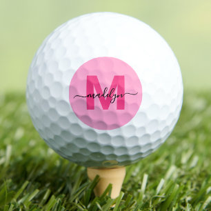 Modern Pink Monogram Personalised Golf Balls
