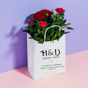 Modern Pink Monogram Wedding Welcome Guest Medium Gift Bag