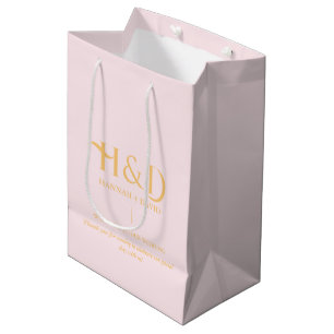 Modern Pink Monogram Wedding Welcome Guest Medium Gift Bag