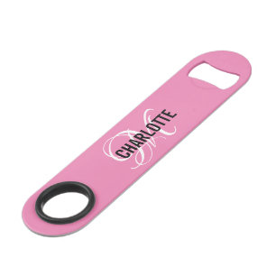 Modern pink monogrammed name bar key