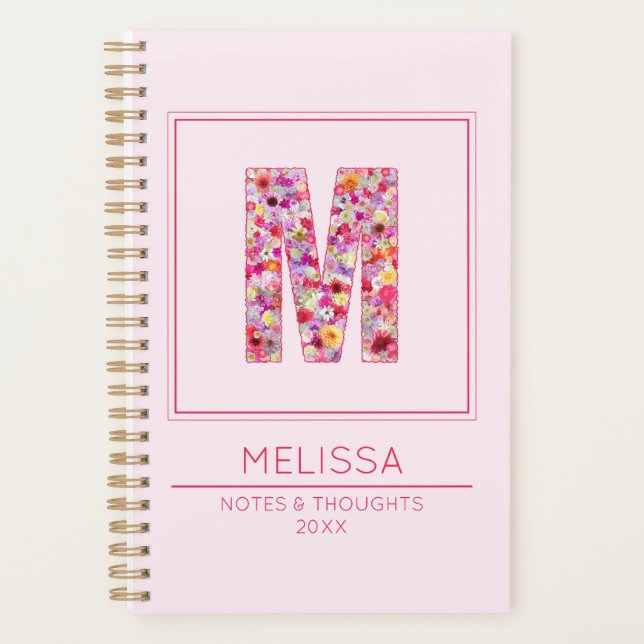 Modern Pink Monogrammed Name Letter M Planner (Front)