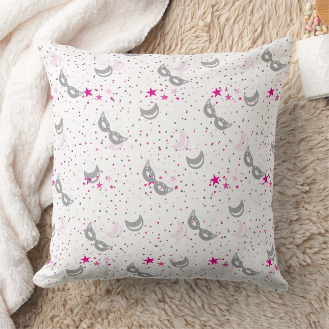 Modern Pink Moon Stars Mardi Gras Mask Pillow (Blanket)