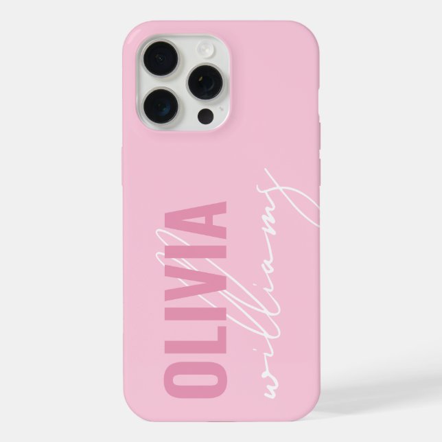 Modern Pink Name Monogram iPhone Case (Back)
