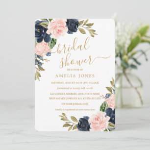 Modern Pink Navy Floral Bridal Shower Invitation
