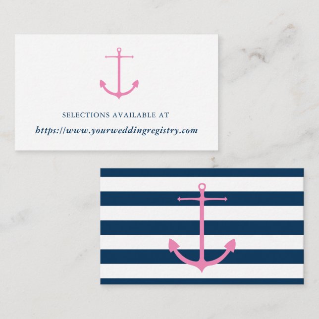 Modern Pink & Navy Nautical Bridal Shower Registry Enclosure Card (Front/Back)