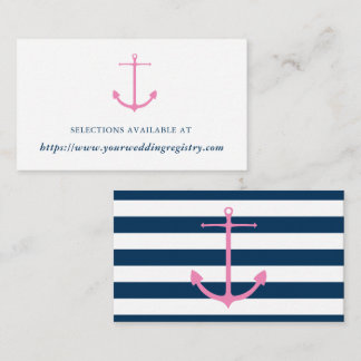Modern Pink & Navy Nautical Bridal Shower Registry Enclosure Card