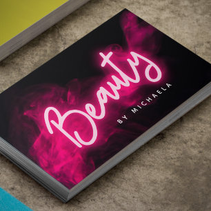 Modern Pink Neon & Smoke Beauty Salon Business Card