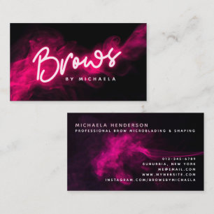 Modern Pink Neon & Smoke Brow Microblading/Shaping Business Card