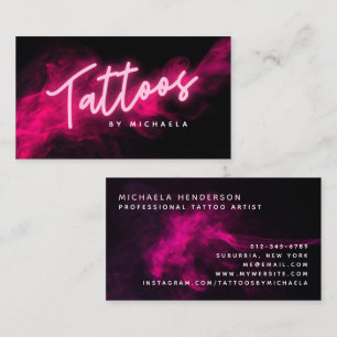 Modern Pink Neon & Smoke Tattoo Artist Business Card