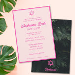 Modern Pink Neon Tropical Bat Mitzvah Invitation<br><div class="desc">Invite your guests in style with these neon tropical pink Bat Mitzvah invitations. The design features green palm leaves on the back,  a Star of David,  and pink personalised text to share the details of your event. Enter the Zazzle Design Tool to make additional adjustments.</div>