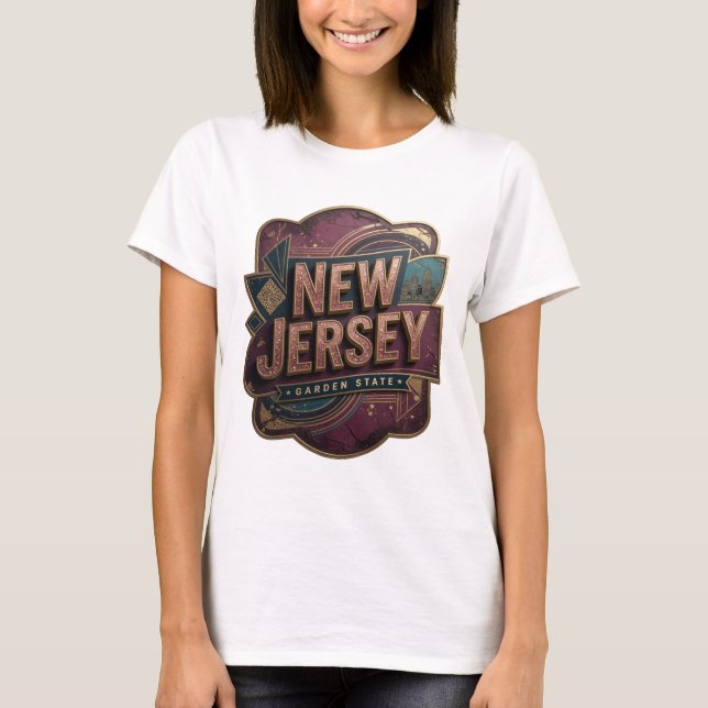 Modern Pink NEW JERSEY GARDEN STATE Slogan Tee (Front)