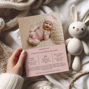 Modern Pink NICU Graduation Preemie Birth Photo Announcement