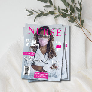 Modern Pink nursing magazine graduation photo Invi Invitation