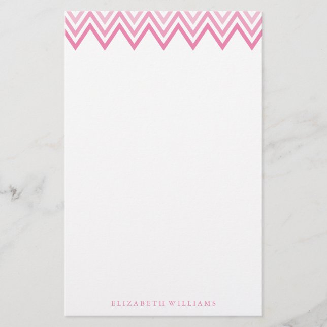 Modern Pink Ombre Chevrons Stationery (Front)