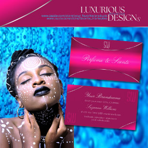 Modern Pink Ombre with Silver Border and Monogram Business Card