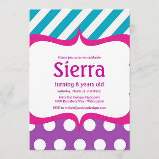 Modern Pink on Hot Pink Teal Polka dot Invitation