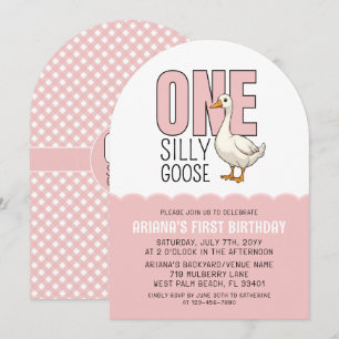 Modern Pink One Silly Goose 1st Birthday Party Invitation