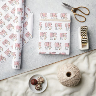 Modern Pink One Silly Goose First Birthday Wrapping Paper