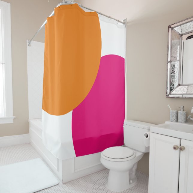 Modern Pink & Orange Abstract  Shower Curtain (In Situ)
